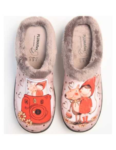 Zapatillas Plumaflex abiertas Chica Mujer de casa con Plantilla Extraíble 12213 Camara Caperucita