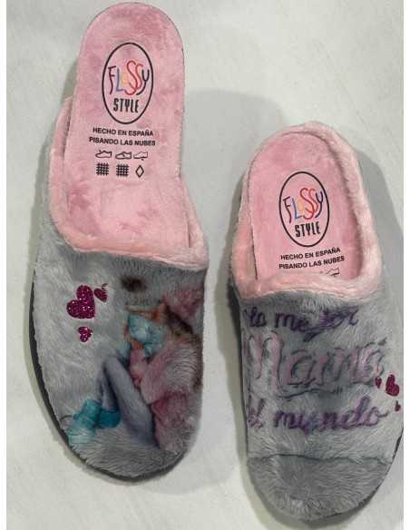 Zapatillas Flossy de Descalzarse para Chica con Plantilla de descanso 26-203 Gris La Mejor Mamá del Mundo